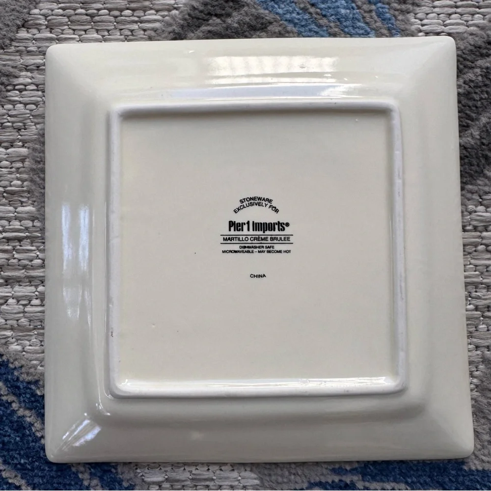 Pier 1 Imports Martillo Crème Brûlée Small Square Plate Set Distressed Off White